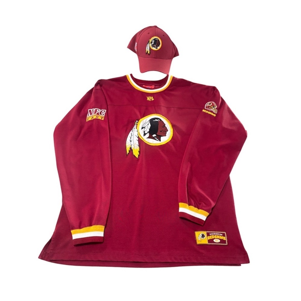 NFL Washington Redskins Shirt/Hat Bundle Mens L Burgundy Embroidered